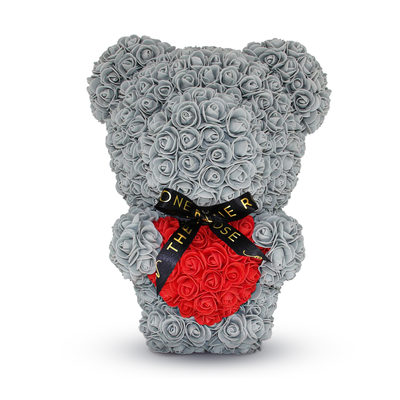 Medium Standing Rose Bear 40cm - Grey