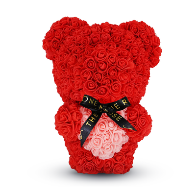 Medium Standing Rose Bear 40cm - Red with Pink Heart