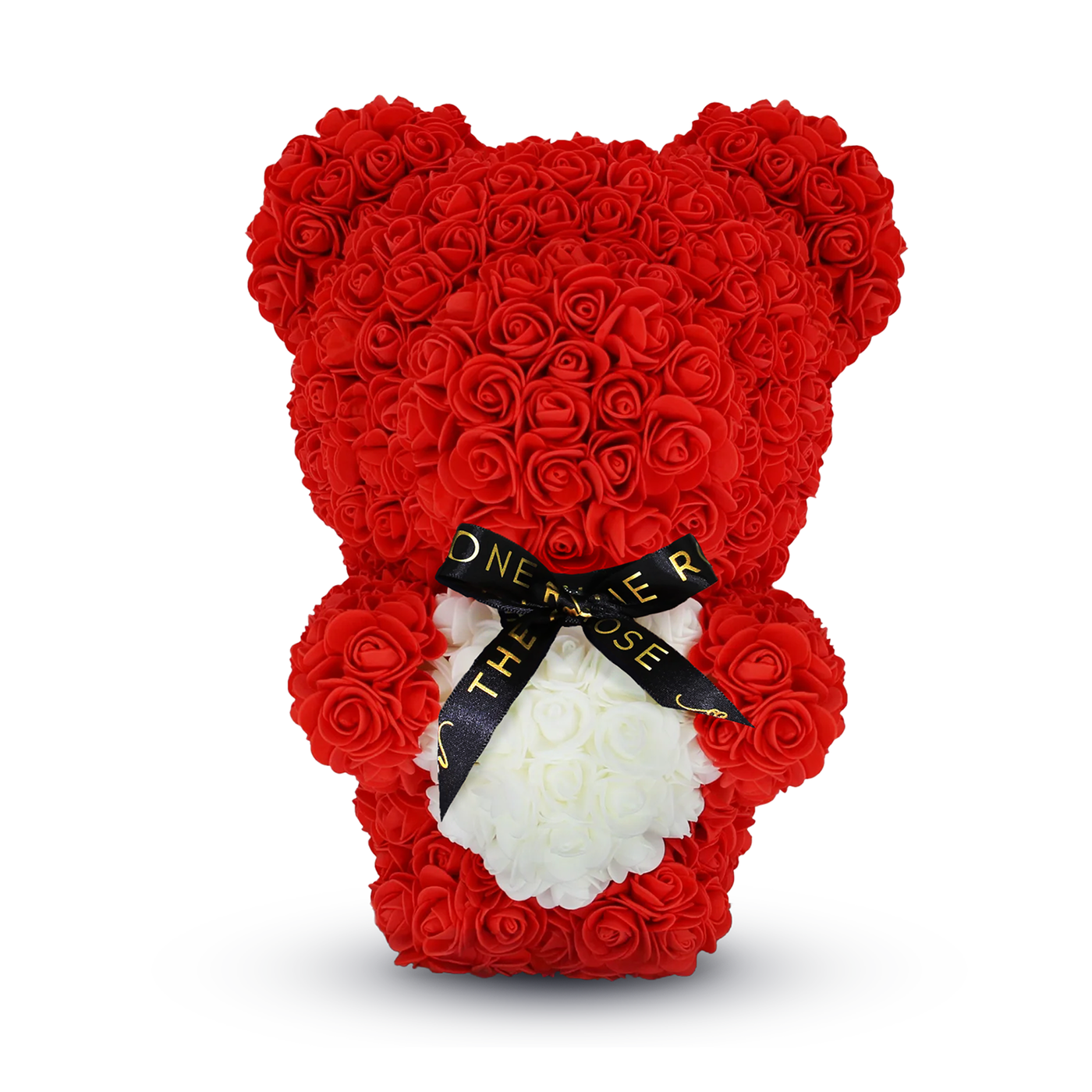 Medium Standing Rose Bear 40cm- Red with White Heart