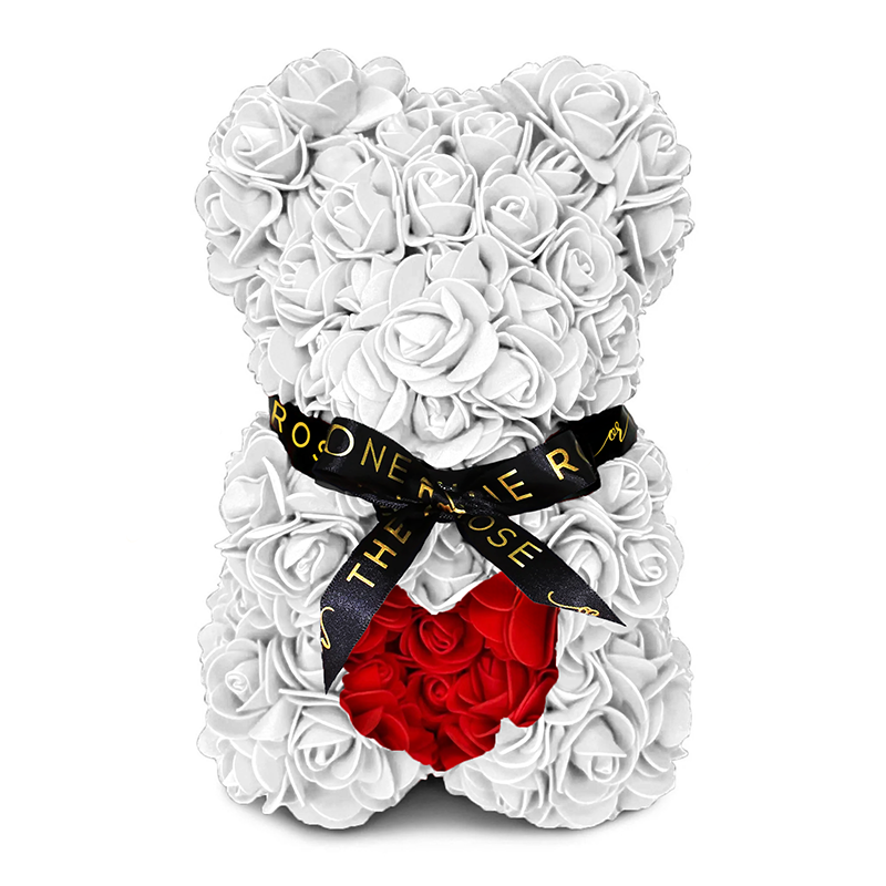 Mini Heart Rose Bear 25cm - White