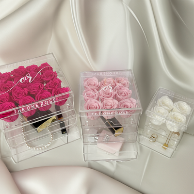 Grand Acrylic Forever Rose Box - Champagne