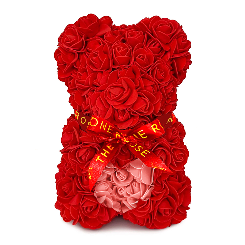 Mini Love Heart Rose Bear 25cm - Red & Pink