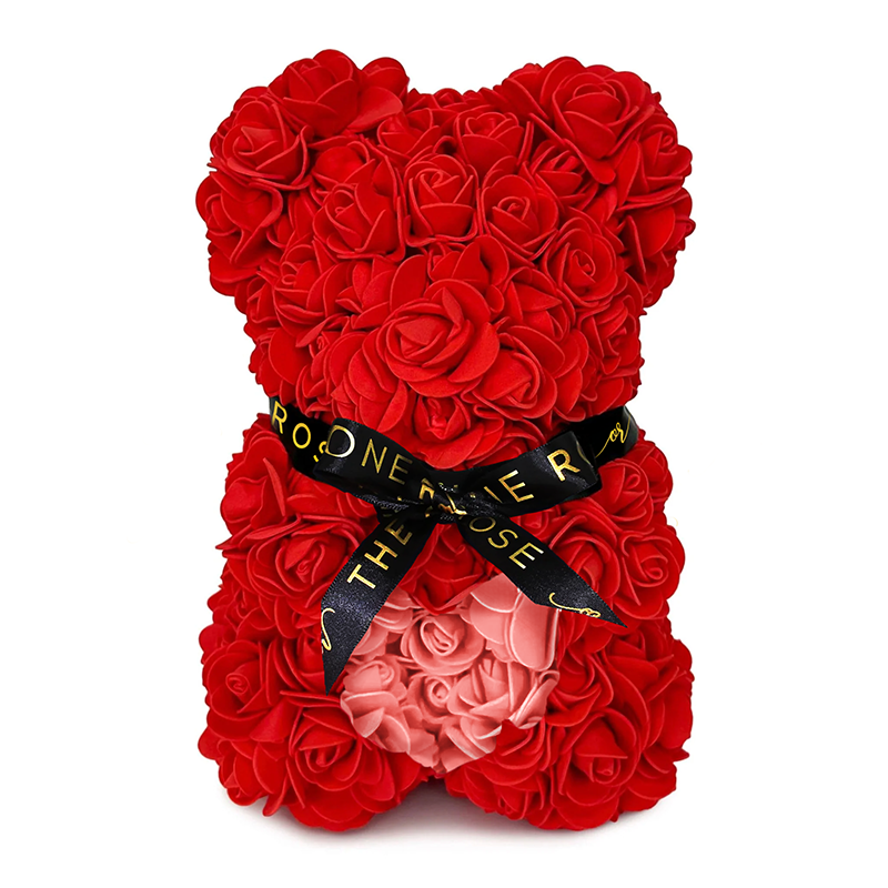 Mini Heart Rose Bear 25cm - Red & Pink