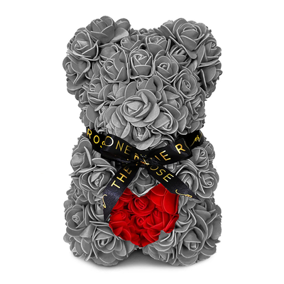 Mini Heart Rose Bear 25cm - Grey