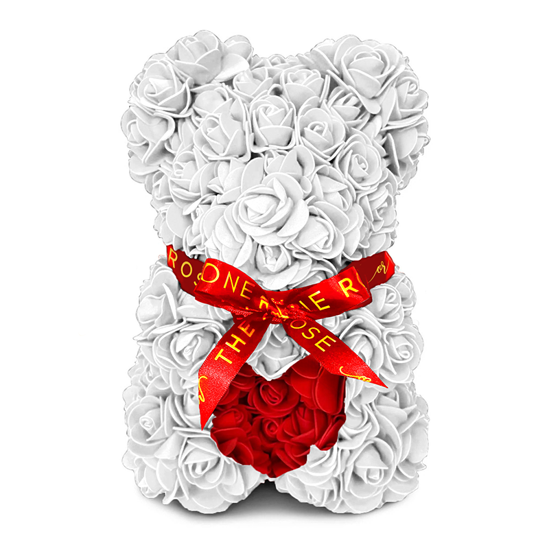 Mini Love Heart Rose Bear 25cm - White