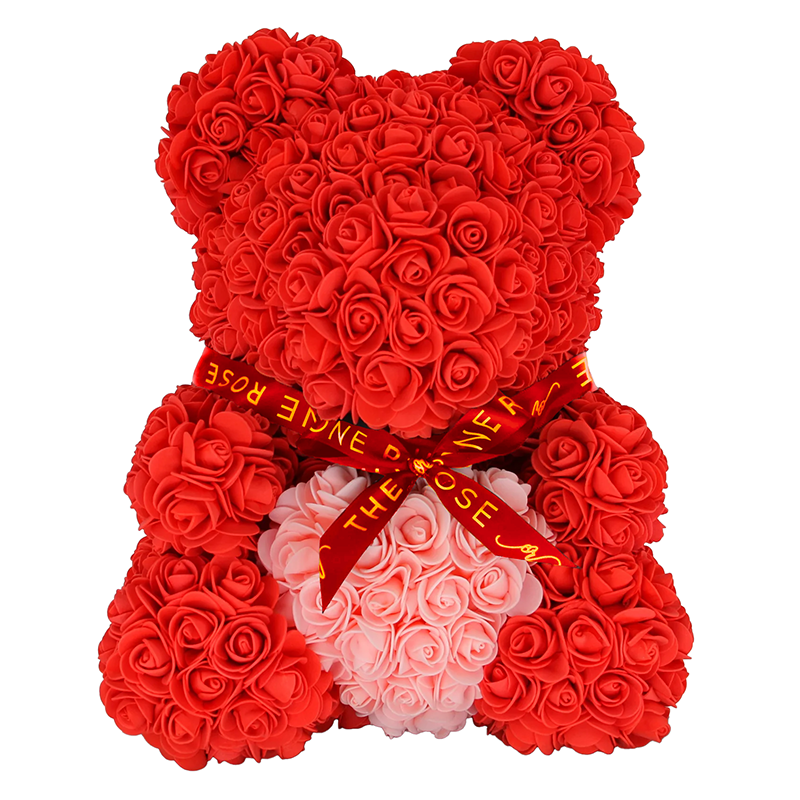 Medium Love Rose Bear 40cm - Red with Pink Heart