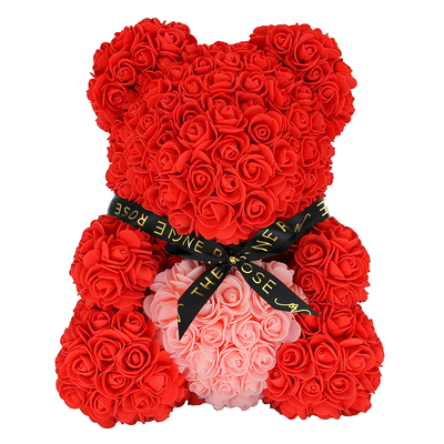 Medium Rose Bear 40cm - Red with Pink Heart