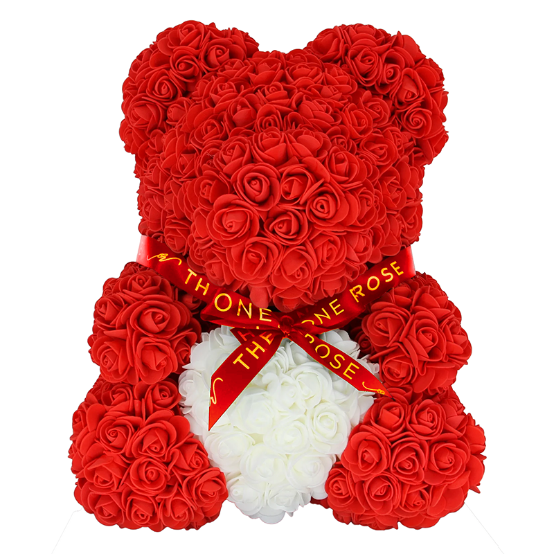 Medium Love Rose Bear 40cm - Red with White Heart