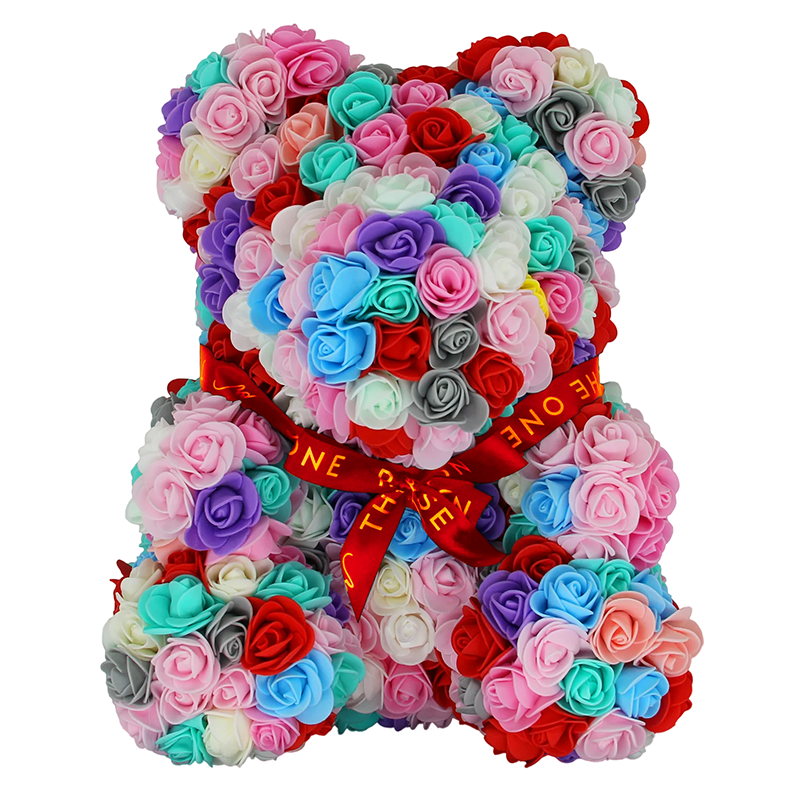 Medium Rose Bear 40cm - Rainbow