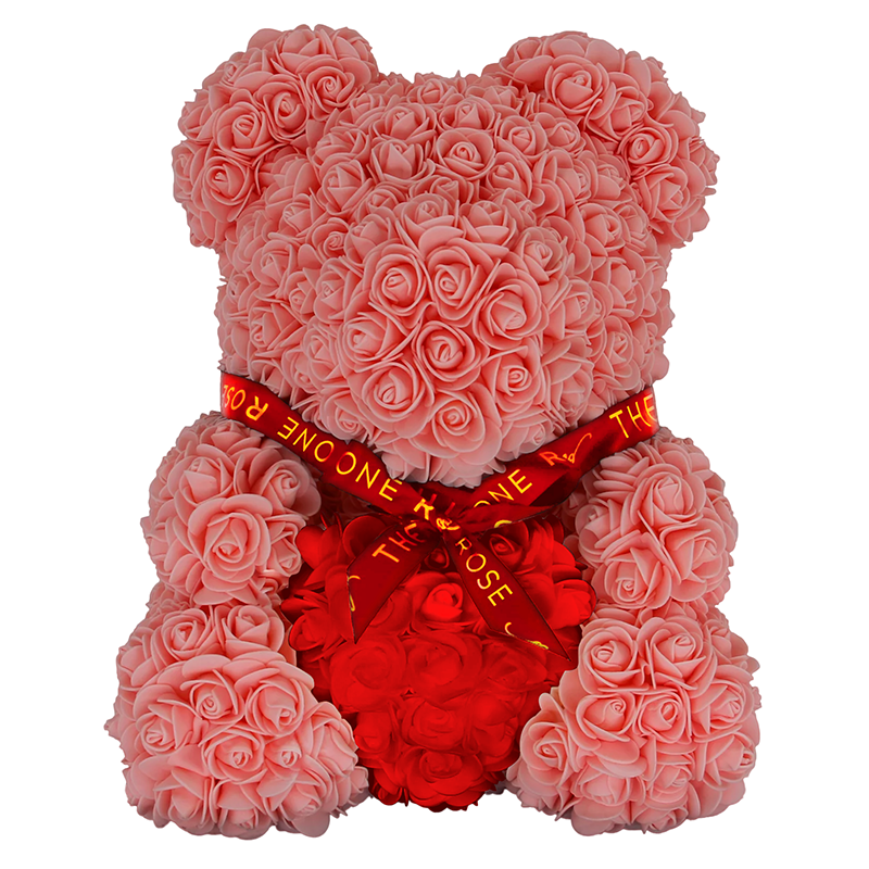 Medium Love Rose Bear 40cm - Pink with Red Heart