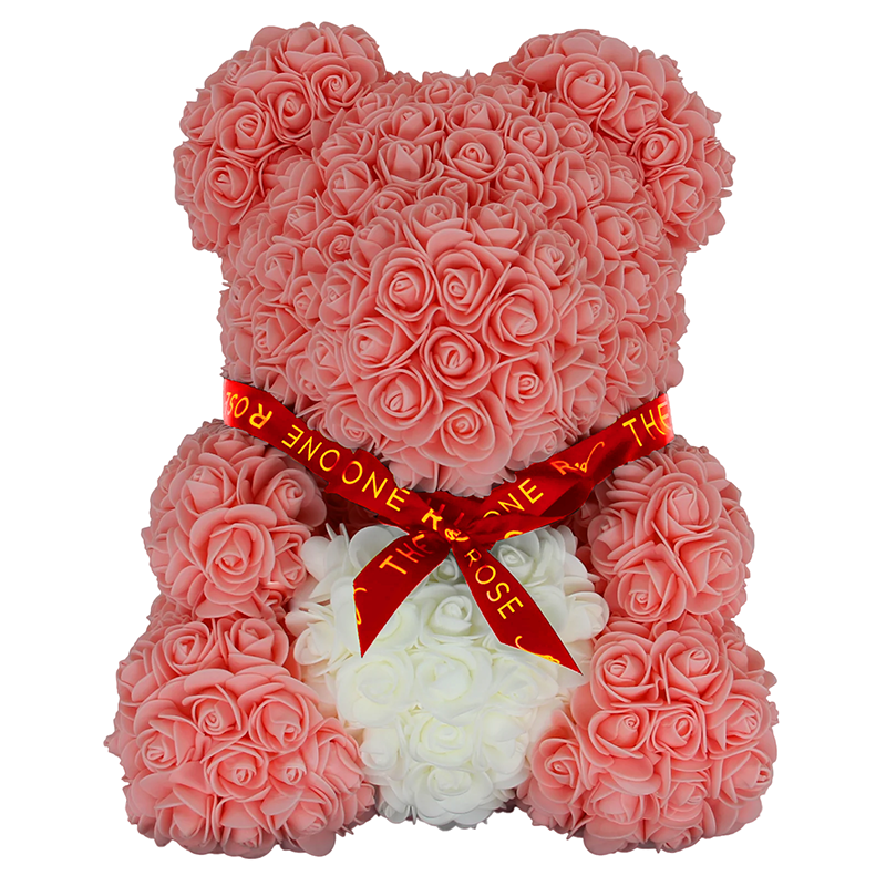 Medium Love Rose Bear 40cm - Pink with White Heart