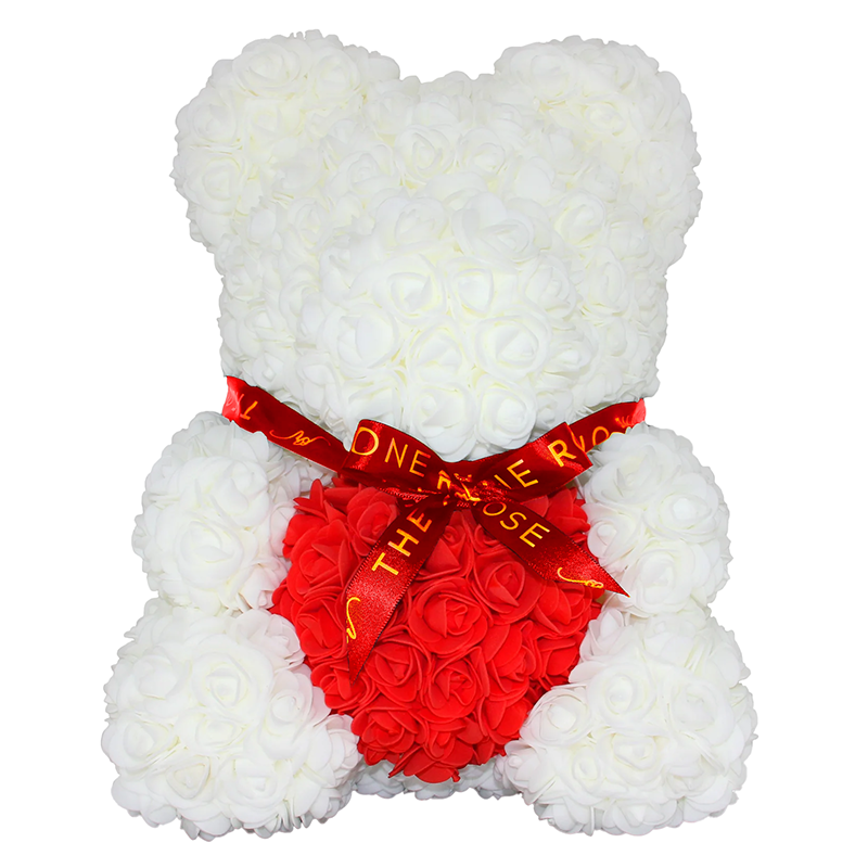 Medium Love Rose Bear 40cm - White