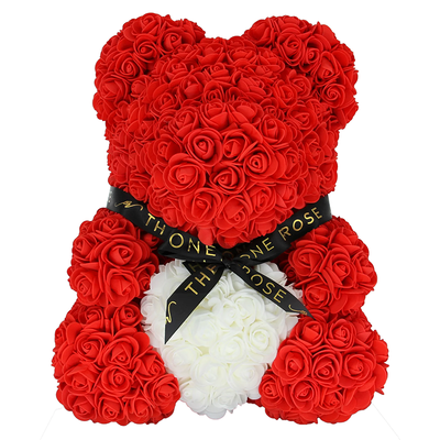 Medium Rose Bear 40cm - Red with White Heart