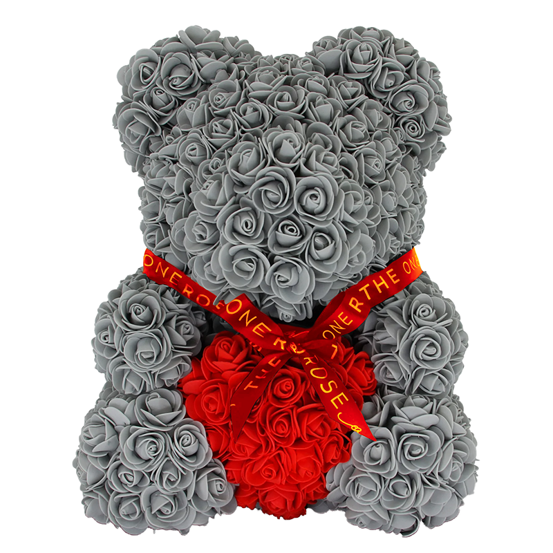 Medium Love Rose Bear 40cm - Grey