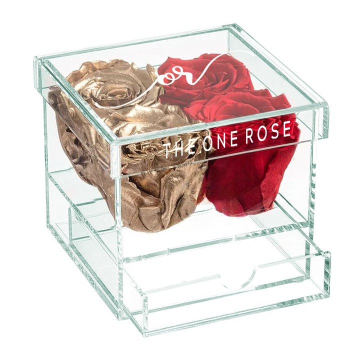 Petite Acrylic Forever Rose Box - Red & Gold