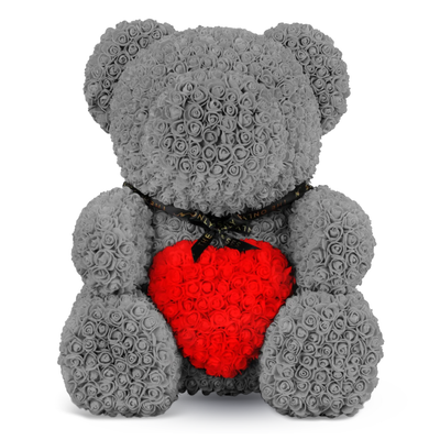 Giant Luxe Rose Bear - Grey with Red Heart (BRISBANE ONLY)