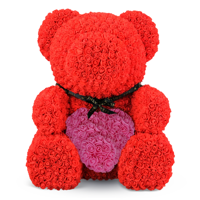 Giant Luxe Rose Bear - Red with Pink Heart (BRISBANE ONLY)