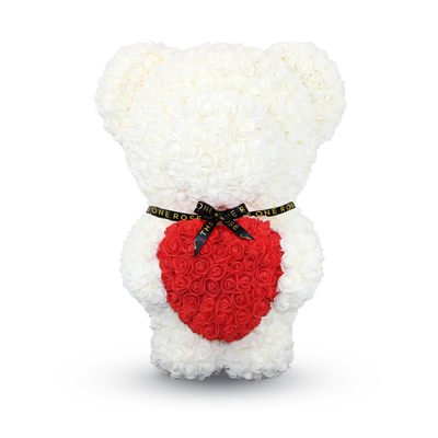 Giant Luxe Standing Rose Bear 70cm - White (BRISBANE ONLY)