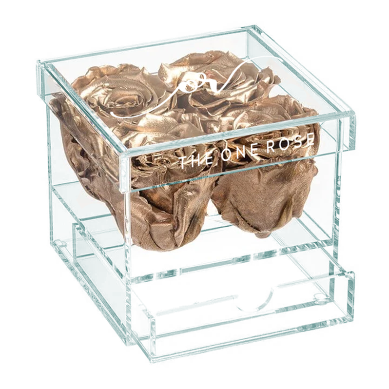 Petite Acrylic Forever Rose Box - Midas Gold