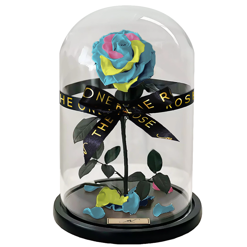 Medium Forever Rose Dome - Pastel Rainbow