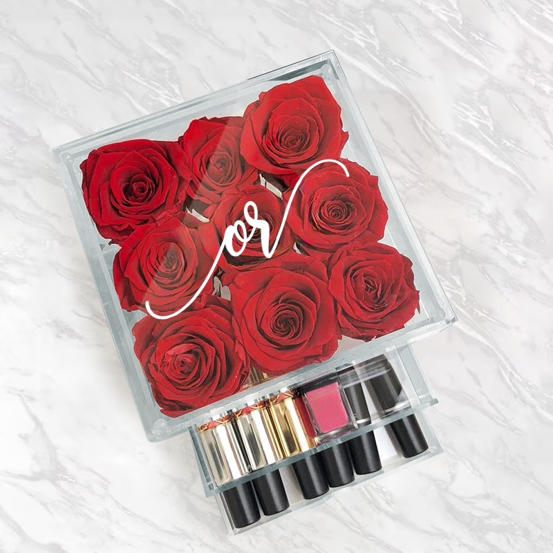 Medium Acrylic Forever Rose Box - Red