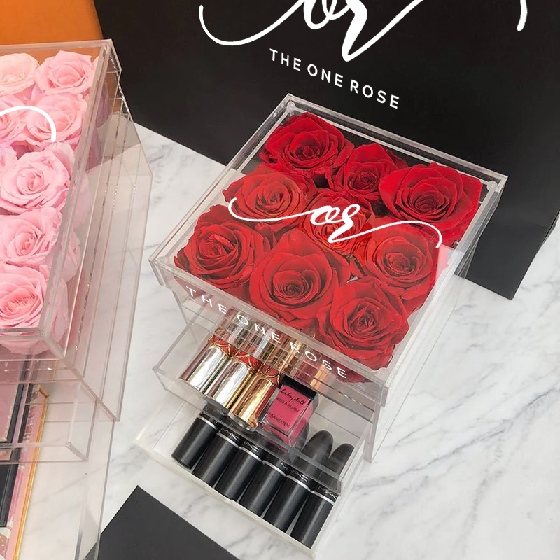 Medium Acrylic Forever Rose Box - Red