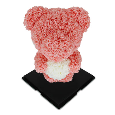 Medium Standing Rose Bear 40cm- Pink with White Heart