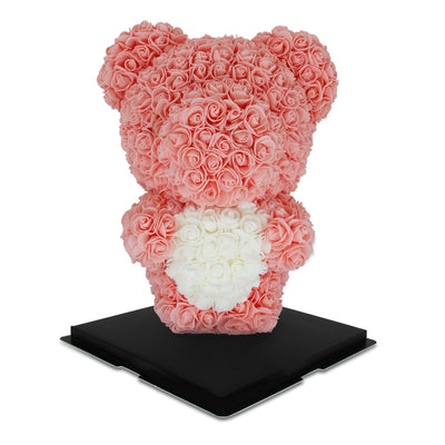 Medium Standing Rose Bear 40cm- Pink with White Heart