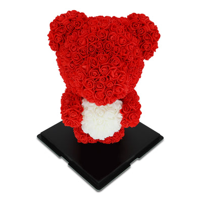 Medium Standing Rose Bear 40cm- Red with White Heart