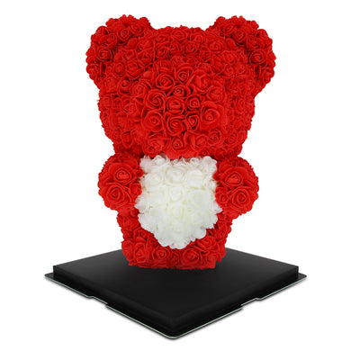 Medium Standing Rose Bear 40cm- Red with White Heart