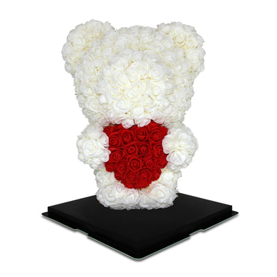 Medium Standing Rose Bear 40cm - White