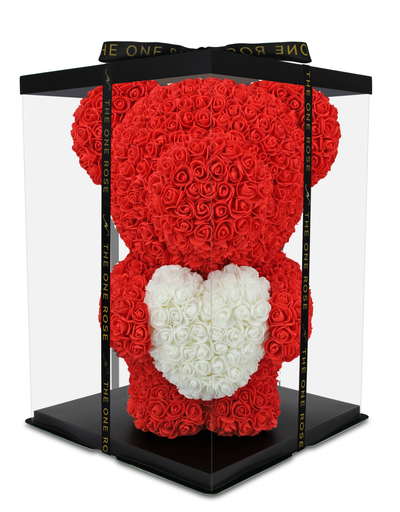 Giant Luxe Standing Rose Bear 70cm - Red with White Heart (BRISBANE ONLY)