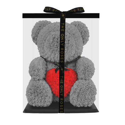 Giant Luxe Rose Bear - Grey with Red Heart (BRISBANE ONLY)