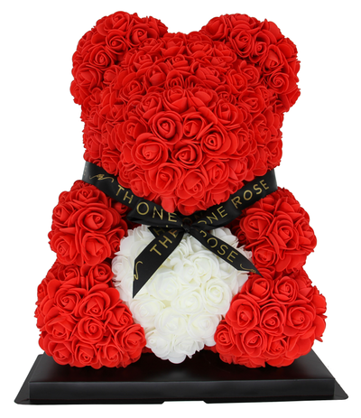 Medium Rose Bear 40cm - Red with White Heart